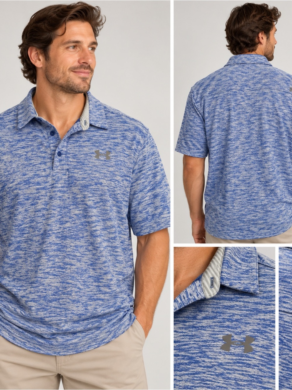 Under Armour HeatGear Mens XL Blue Heathered Short Sleeve Polo Shirt